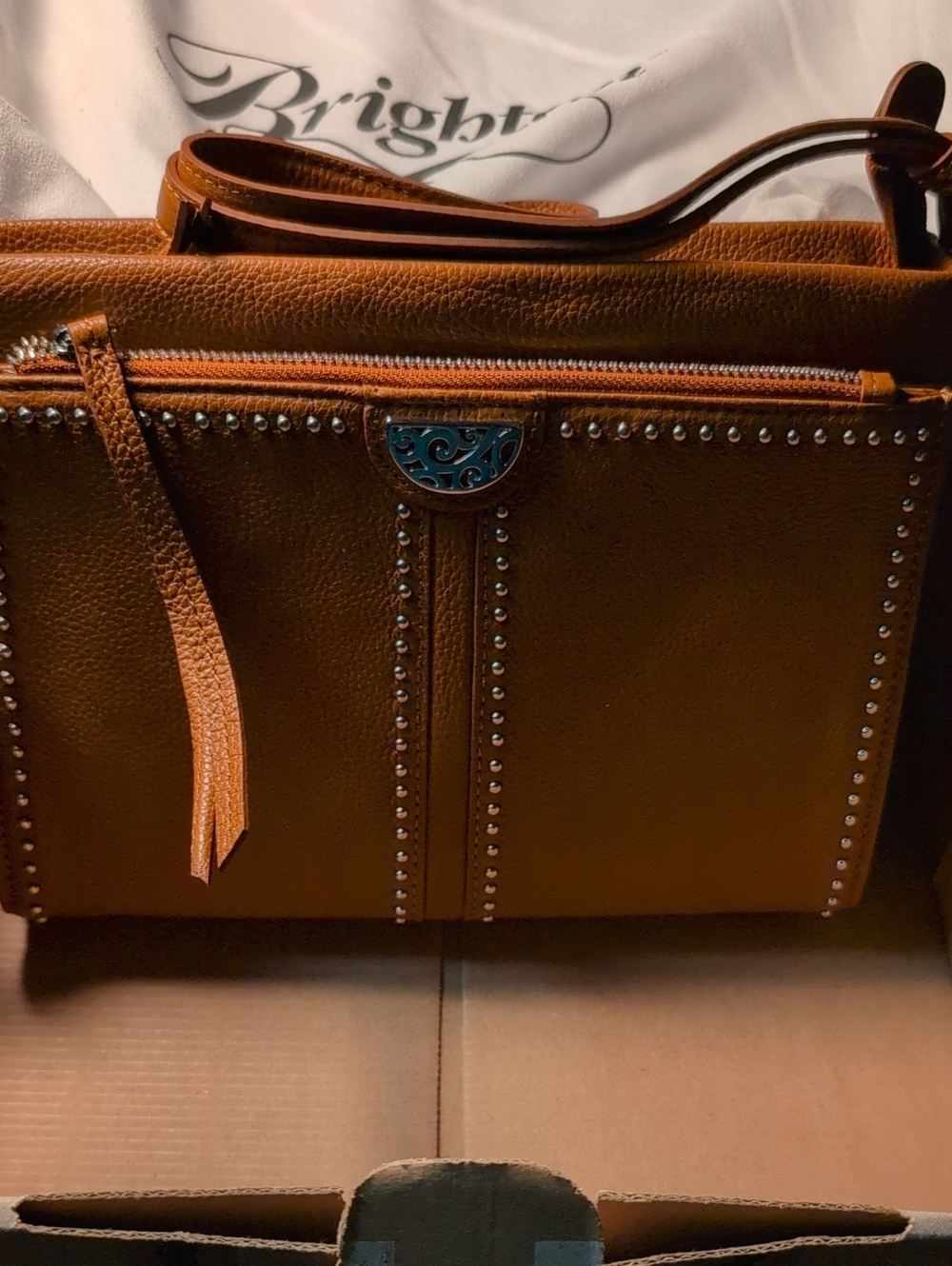 Brighton Saddle Brown Studded Leather Shoulder Bag